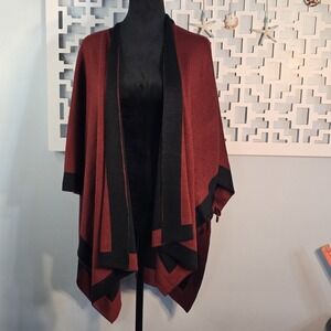 Cejon Women's Reversable Shawl Wraps Open Front Poncho Cape black Red